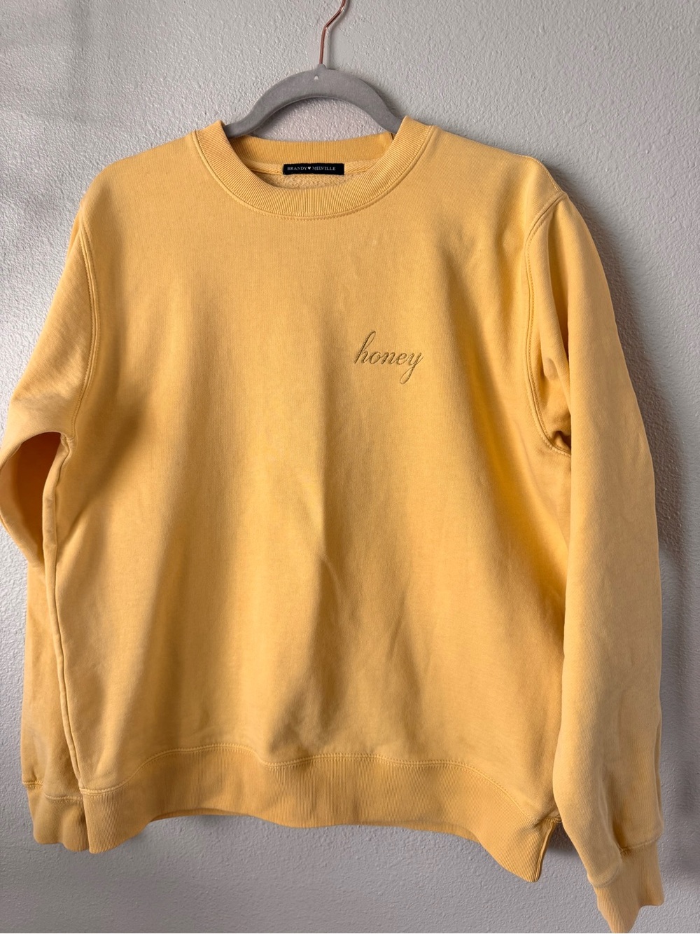 Brandy Melville Honey Embroidered Yellow Crewneck Sweatshirt. - Picture 2 of 9